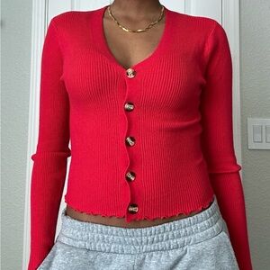 Red Button Up Sweater
